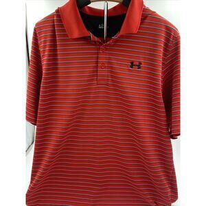 UNDER ARMOUR GOLF POLO SHIRT -XL RED BLACK GRAY STRIPE PERFORMANCE STRETCH